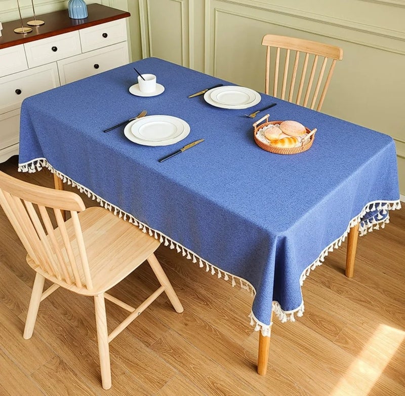 Bluejw Cotton Tablecloth Waterproof Wear-Resistant New Chinese Tassel Plain Color Simple Tablecloth - Image 1